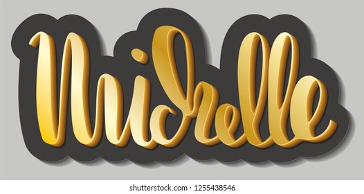 Michelle Woman's name gold shadow pattern Hand sketched lettering vector illustration EPS 8 Template as banner, card, design, print poster Typography wallpaper Modern calligraphy Drawn inspirational