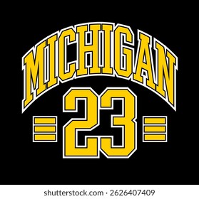 Michigan 23 number basketball design. retro vintage college varsity style. modern illustration for t shirt, sweatshirt or other apparel print.