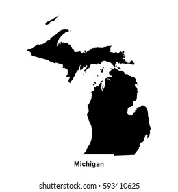 Michigan black map,border with name of state