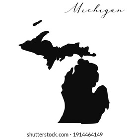 Michigan black silhouette vector map. Editable high quality illustration of the American state of Michigan simple map