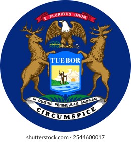 Michigan Circle Flag, Circle Flag of Michigan, USA, Vector Images