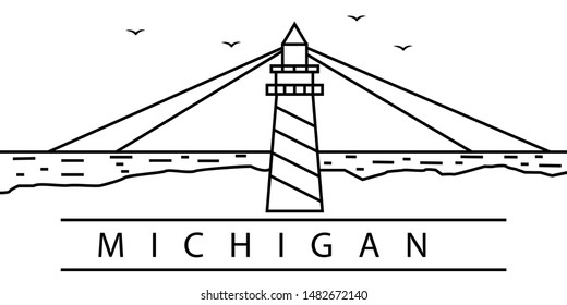 Michigan city line icon. Element of USA states illustration icons. Signs, symbols can be used for web, logo, mobile app, UI, UX