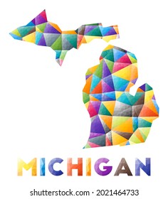 Michigan - colorful low poly us state shape. Multicolor geometric triangles. Modern trendy design. Vector illustration.