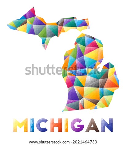 Michigan - colorful low poly US state shape. Multicolor geometric triangles. Modern trendy design. Vector illustration.