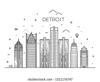 Michigan, Detroit . City skyline. Architecture, buildings, landscape, panorama, landmarks, icons