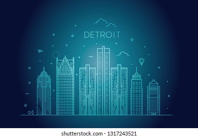 Michigan, Detroit . City skyline. Architecture, buildings, landscape, panorama, landmarks, icons