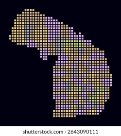 Michigan dotted map. Digital style map of the state on dark background. Michigan shape with square dots. Colored dots style. Large size squares. Amazing vector illustration.