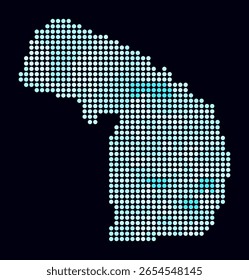 Michigan dotted map. Digital style map of the state on dark background. Michigan shape with circle dots. Colored dots style. Large size circles. Trending vector illustration.