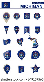 Michigan Flag Collection. Big set for design. Vector Illustration.