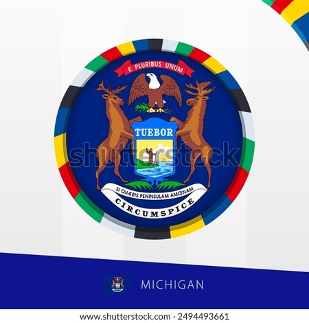 Michigan Flag with Colorful Circle Border. Vector icon.