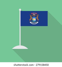 Michigan flag with flagpole flat icon with long shadow. Vector illustration EPS10