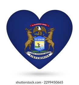 Bandera de Michigan en forma de corazón. Ilustración vectorial.