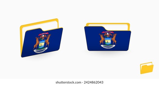 Michigan flag on two type of folder icon. Vector illustration.