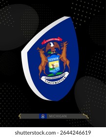 Michigan Flag Shield icon in 3D on Dark Modern Abstract Rugby Background. Perfect for sports events, heritage themes, national celebrations, and patriotic designs.