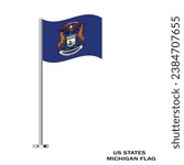 Michigan flag. Michigan table flag on a white background. Michigan US state. USA Michigan vector illustration flag.