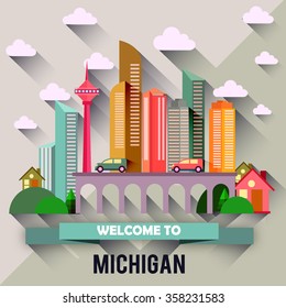 Michigan - Flat design city vector illustration