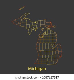 Michigan gradient outline,stroke of map with administrative division. Modern line style vector illustration