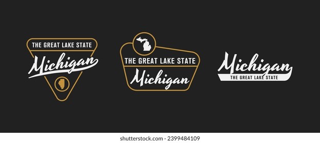 Michigan - The Great Lake State. Michigan state logo, label, poster. Vintage poster. Print for T-shirt, typography. Vector illustration