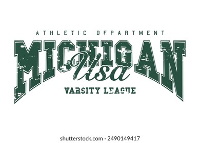 Tipografía vintage de Michigan grunge college. Diseño de Ilustración vectorial para impresión, gráfico, póster, pegatina, moda, camiseta, camiseta de eslogan.