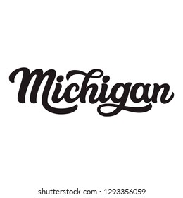 Michigan. Hand drawn US state name isolated on white background. Modern calligraphy for posters, cards, t shirts, souvenirs, stickers. Vector lettering typography