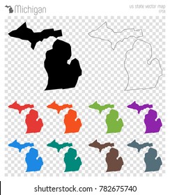 Michigan High Detailed Map. Us State Silhouette Icon. Isolated Michigan Black Map Outline. Vector Illustration.