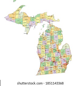 Michigan Highly Detailed Editable Political Map Stock Vector (Royalty ...