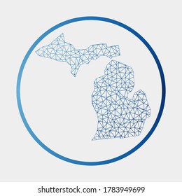 Michigan icon. Network map of the US state. Round Michigan sign with gradient ring. Technology, internet, network, telecommunication concept. Vector illustration.