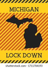 Michigan Lockdown Sign. Yellow US state pandemic danger icon. Vector illustration.