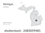 Michigan Map with a capital of Lansing Shown in a Microchip Pattern. Silicon valley, E-government. United States vector maps. Microchip Series