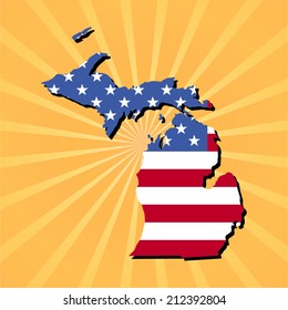 Michigan-Karte-Flagge auf gelbem Sonnenburgring-Illustration