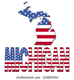 Michigan map flag and text vector illustration