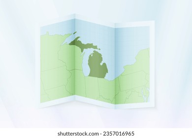 Michigan-Karte, gefaltetes Papier mit Michigan-Karte. Vektorgrafik.