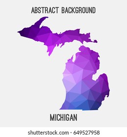 Michigan map in geometric polygonal,mosaic style in violet shades.Abstract tessellation,modern design background,low poly. Vector illustration.
