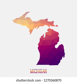 Michigan map in geometric polygonal,mosaic style.Abstract tessellation,modern design background,low poly. Geometric cover, mockup. Vector illustration.