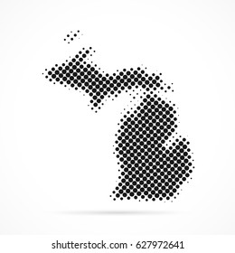 Michigan map in halftone. Dotted illustration isolated on a white background. Vector illustration.