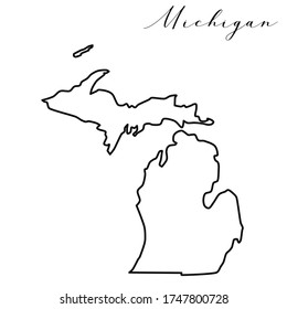 Michigan map high quality vector. American state simple hand made line drawing map