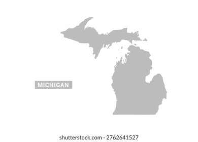 Michigan map - Minimal Flat Vector Illustration in Black and Gray, Isolated on White Background, Ideal for Infographics, Educational Use, Reports, and Presentations.