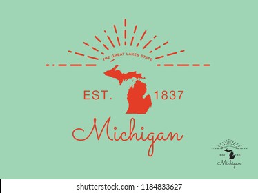 Michigan Map With Nickname The Great Lakes State, Vector EPS 10