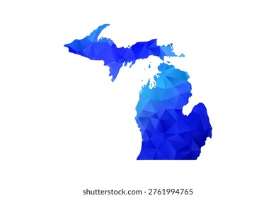 Michigan map - Polygon Style Vector Illustration in Blue Gradient, Low Poly Geometric Design, Isolated on White Background, Perfect for Infographics, Education, and Modern Presentations.
