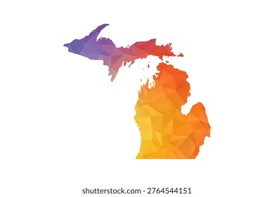 Michigan Map - Polygon Style Vector Illustration in Rainbow Gradient, Low Poly Multicolor Geometric Design, Isolated on White Background, Suitable for Reports, and Creative Projects.