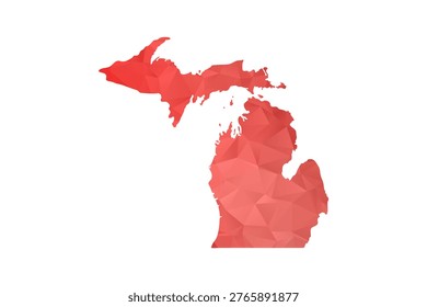 Michigan Map - Polygon Style Vector Illustration in Red Gradient, Low Poly Geometric Design, Isolated on White Background, Perfect for Infographics, Reports, and Educational Materials.