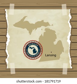 Michigan Map With Stamp Vintage Vector Background