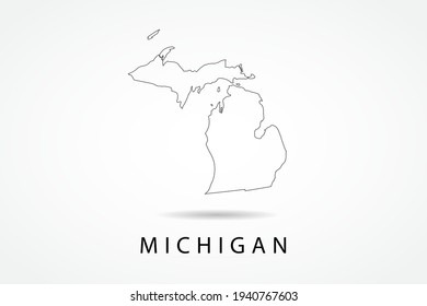 Michigan Map- State of USA Map International vector template with thin black outline or outline graphic sketch style and black color isolated on white background - Vector illustration eps 10