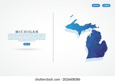 Mapa de Michigan - Mapa del estado de EE.UU. Plantilla vectorial internacional con gradiente de color azul poligonal aislado en fondo blanco - Ilustración vectorial eps 10