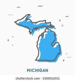 Michigan map in thin line style. Michigan infographic map icon with small thin line geometric figures. Michigan state. Vector illustration linear modern concept