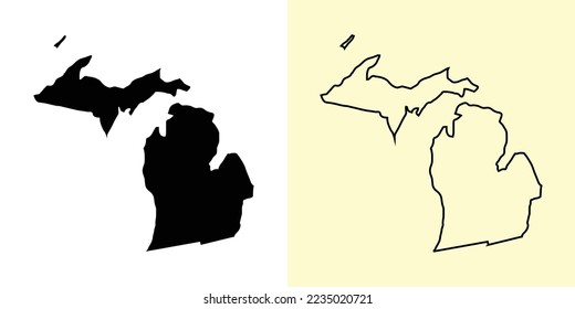 Michigan map, United States (USA), Americas. Filled and outline map designs. Vector illustration