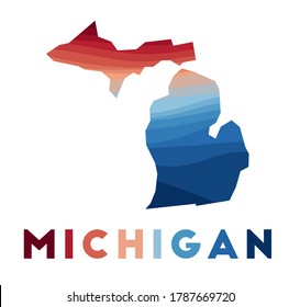 Michigan map. Map of the us state with beautiful geometric waves in red blue colors. Vivid Michigan shape. Vector illustration.