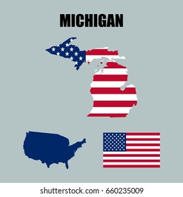 Michigan map with USA flag