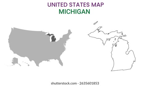 Michigan map of USA state. Michigan map vector illustration. Michigan vector map on white background.