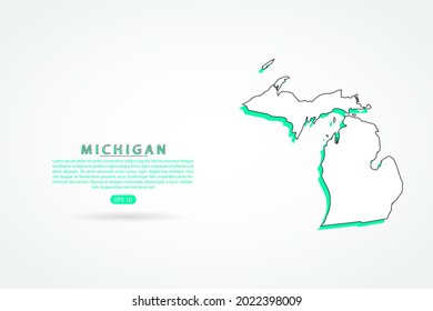 Michigan Map - USA, United States of America map, World Map International vector template with green and outline graphic sketch style isolated on white background - Vector illustration eps 10